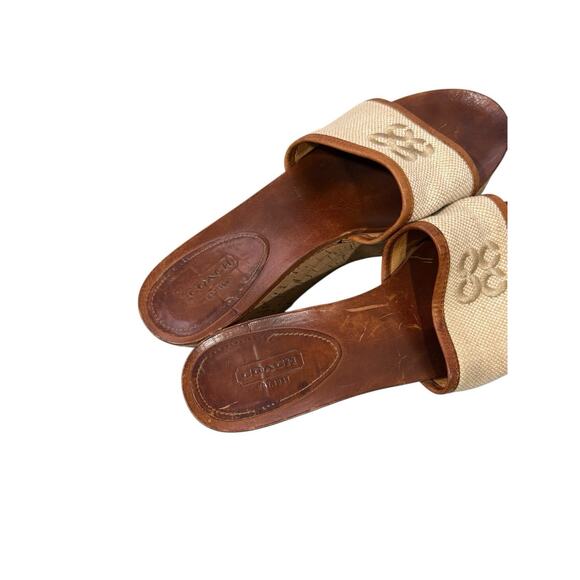 Coach Jaci Womens 9 B Cream Classic Designer Open Toe Slides Wedge Sandals - Picture 11 of 11